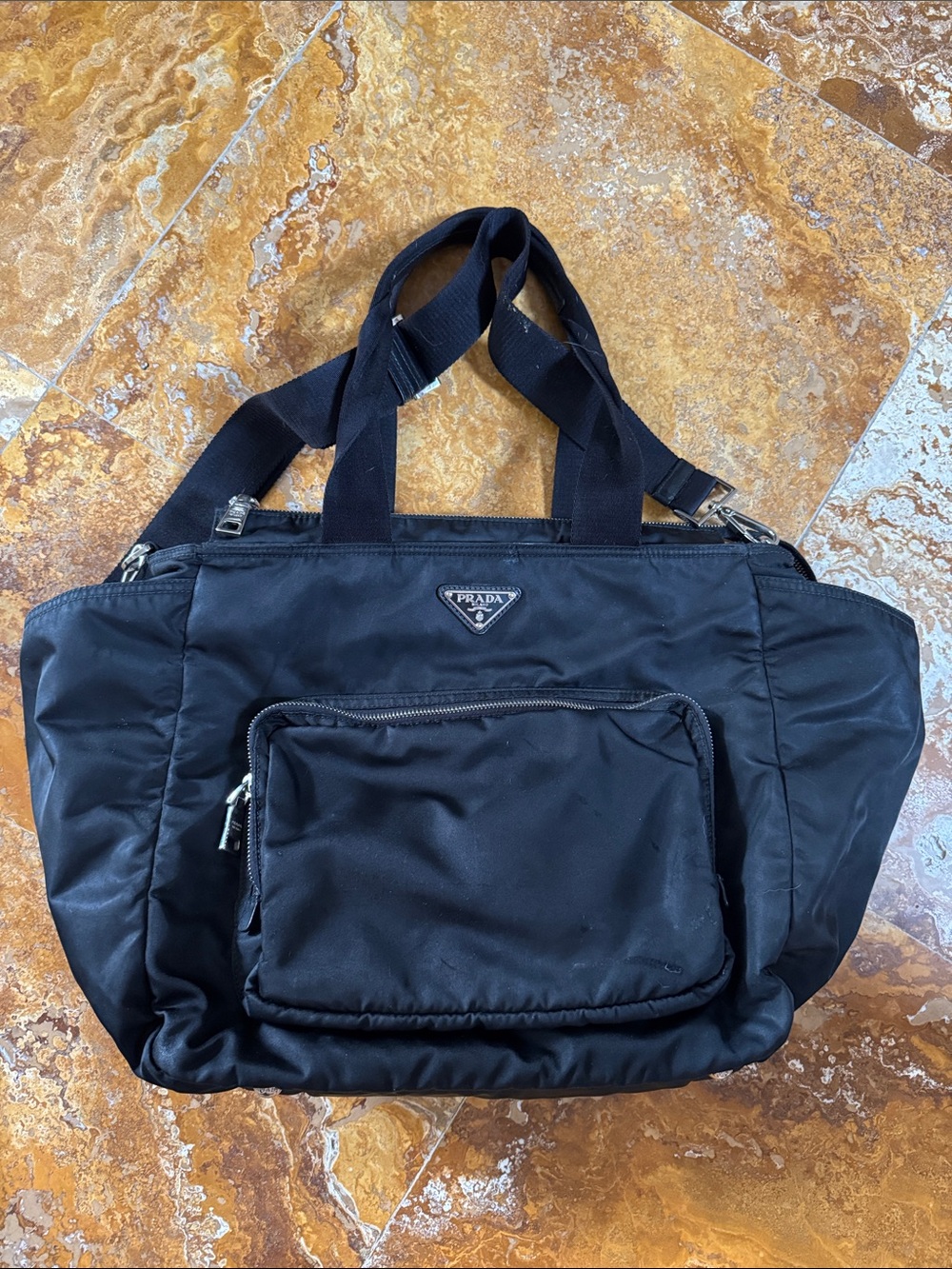 Prada Black Nylon Diaper Shoulder Tote with Front Pocket